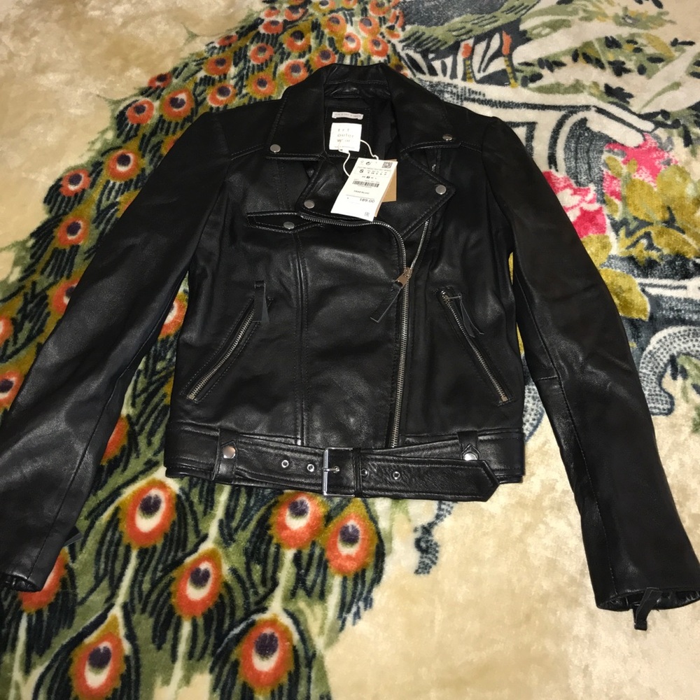 Zara woman's TRF genuine leather jacket